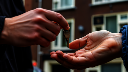 Iemand geeft een sleutel aan iemand anders